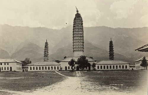 Three dilapidated pagoda towers