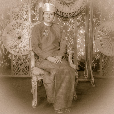 The author in Myanmar costume, made to look like a vintage photograph
